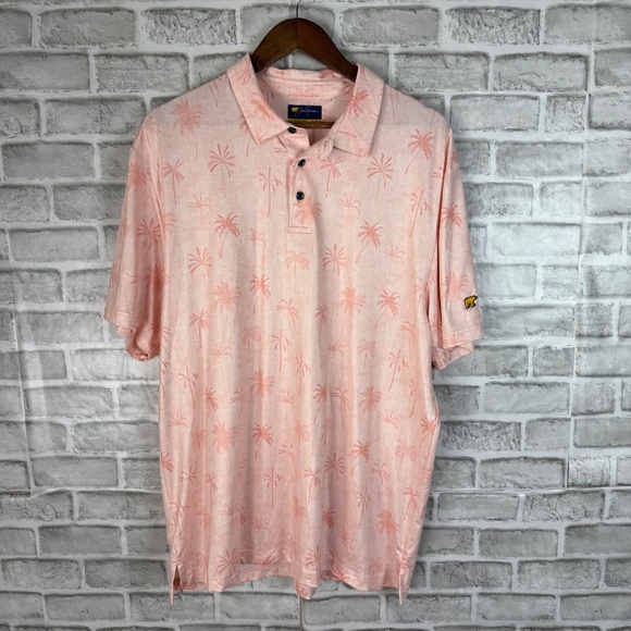 Jack Nicklaus Light Pink Palm Tree AOP Performance Golf Polo Mens XL Stretch - Picture 2 of 7